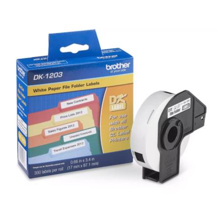 Etiquetas Brother Dk1203 Papel Blanco Precortado 17mmx87.1mm 300 Etiquetas