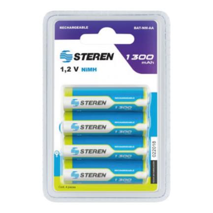 Pilas Recargables Steren "AA" NiMH 1300 mAh Paquete C/4